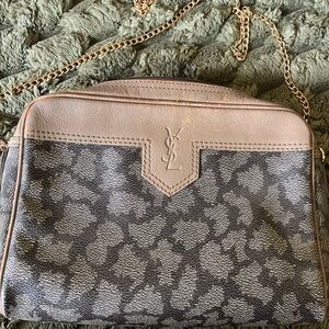Yves Saint Laurent Black and Brown Leopard Crossbody Bag